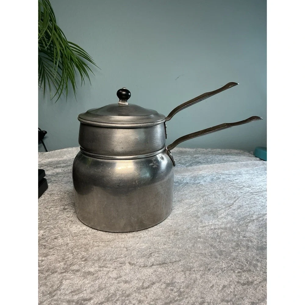 Vintage Wear-Ever Aluminum Double Boiler Pan Set w Lid Made in USA